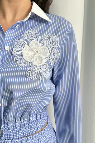 MD trend Women's Striped Chest Lace Shirt Skirt Double Set
