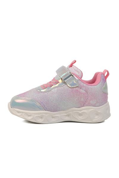 WALKWAY Silver Velcro Lighted Girls' Sports Shoes B