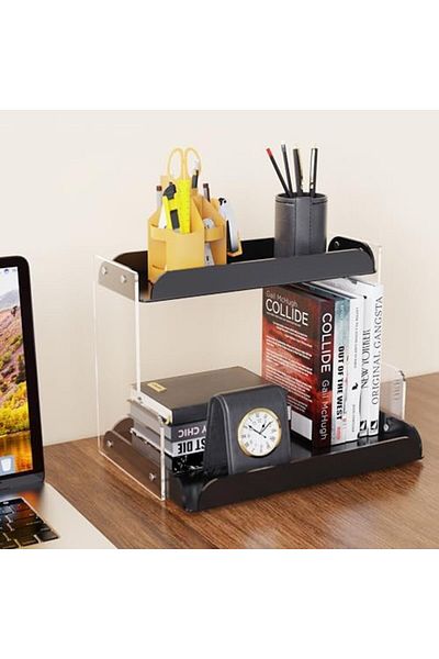 Generic 2-Tier Black Acrylic Organizer Shelf for Bathroom Vanity, Makeup, Kitchen, Bedroom or Living Room