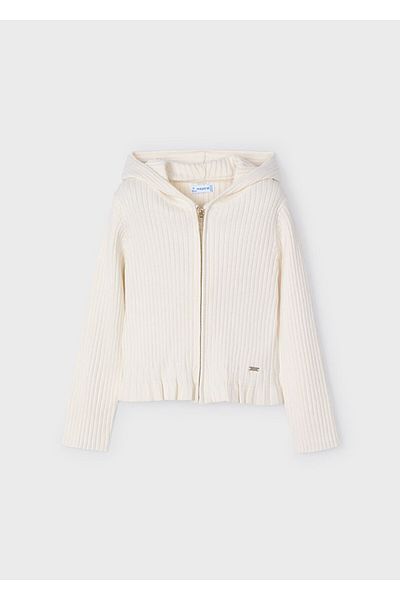 MAYORAL Meya Hooded Knitted Beige Cardigan with Zipper for Ages 04-10 - Bone