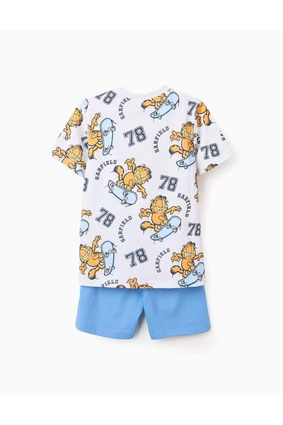 Ziddy Short Cotton Pyjama for Boys 'Garfield', White/Blue