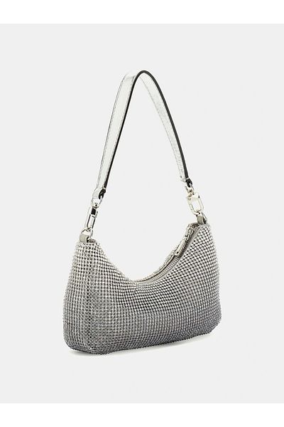 Guess ZALINA MINI TOP ZIP SHLDR BAG Γυναικεία γκρι τσάντα ώμου HWOY9350720-SIL