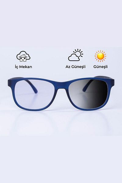 Focus On Eyewear نظارات موستار فوتوكروميك باللون الأزرق الداكن مع فلتر الضوء |   تزجيج تلقائي زجاجي واحد
