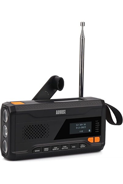 August MB290B Crank Radyo, DAB/FM/Bluetooth, 4500mAh Powerbank, Solar & Krank...