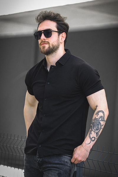 Oksit Ανδρικό κοντομάνικο πουκάμισο Vitto Otoban Fabric Slim Lycra