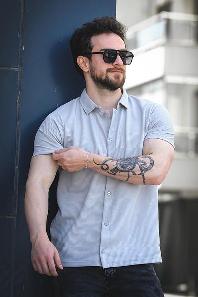 Oksit Ανδρικό κοντομάνικο πουκάμισο Vitto Otoban Fabric Slim Lycra