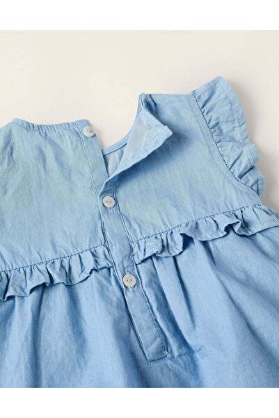 Ziddy Denim Dress with Integrated Bloomers for Newborn Girls, Blue