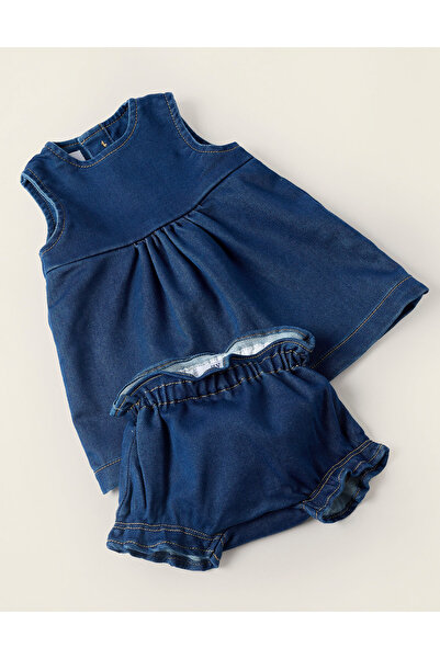 Ziddy Denim Dress + Bloomers for Newborn Girls, Dark Blue