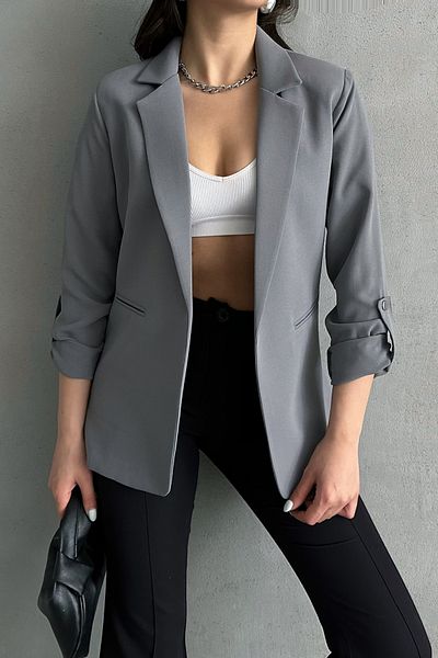 MD trend Women's Sleeve Fold Lined Blazer Jacket