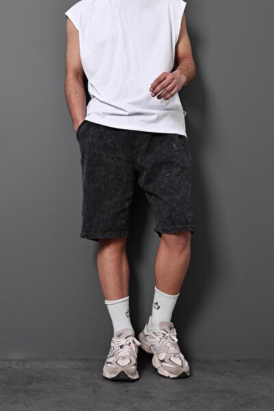 Slatra Men's Anthracite Special Washed Fabric Regular Shorts