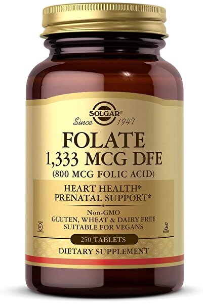Solgar Folate 1,333 mcg DFE (800 mcg Folic Acid) 250 Tablets Overall Health &...