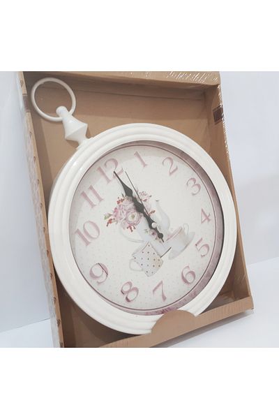 renkli çiçekler Wall Clock Flower Mug Cup Patterned White 30 cm Wall Clock
