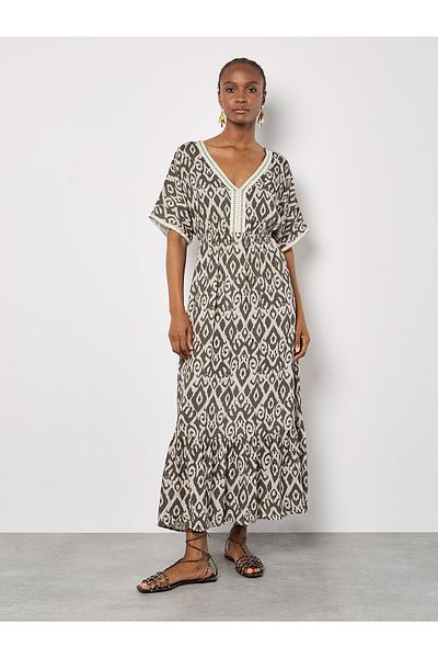 Apricot Ikat-batwing-maxikleid