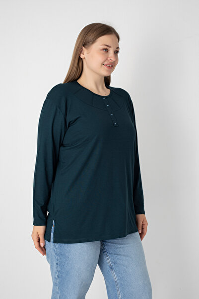 Orly More Μίνι σκίσιμο από ύφασμα βισκόζης Μακρυμάνικη μπλούζα με χτενισμένη βαμβακερή μητέρα με λεπτομέρεια σε μακρυμάνικο πέτο και κουμπιά