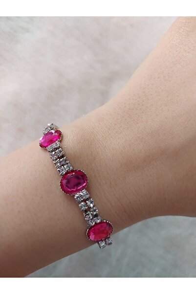 Avcıoğlu Aksesuar سوار نسائي 3 بيضاوي موديل زركون كريستال حجر مطلي بالفضة وعد...