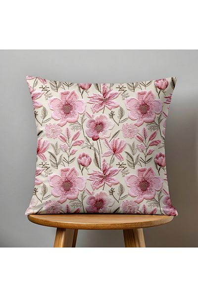 Filamente Double Sided Digital Printing Throw Pillow Cover Embroidery Look Floral Pattern