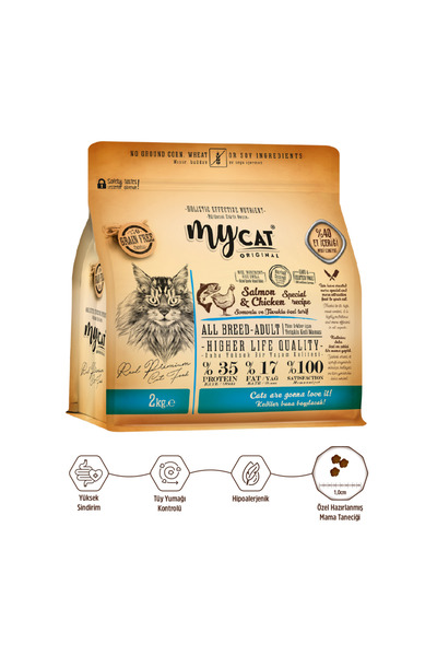 My Cat Mycat Az Tahıllı Somon Balıklı Ve Tavuk Etli Yetişkin Kedi Maması 2kg