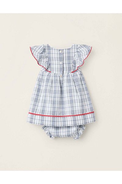 Ziddy Checked Dress + Bodysuit for Newborn Girls 'You&Me', White/Blue