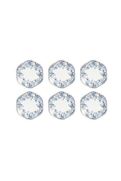 Lucky Art Clarice New Bone China Porcelain Blue Small Floral Pattern Set of 6 Plates 27 cm