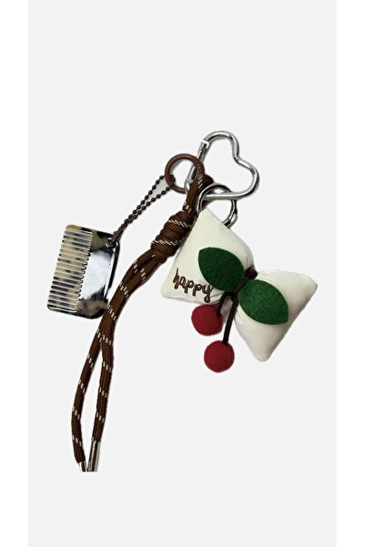 Omarder Deri Kirazlı Fiyonk, Kahve Bağcık, Leopar Taraklı Çanta Charm