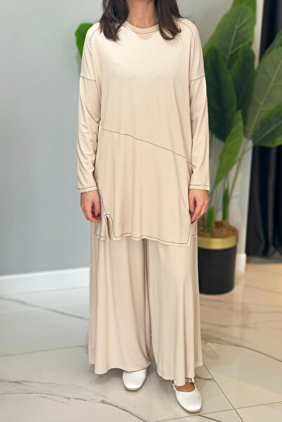 Ceremony Beige Contrast Stitched Allerli Bamboo Trousers Set