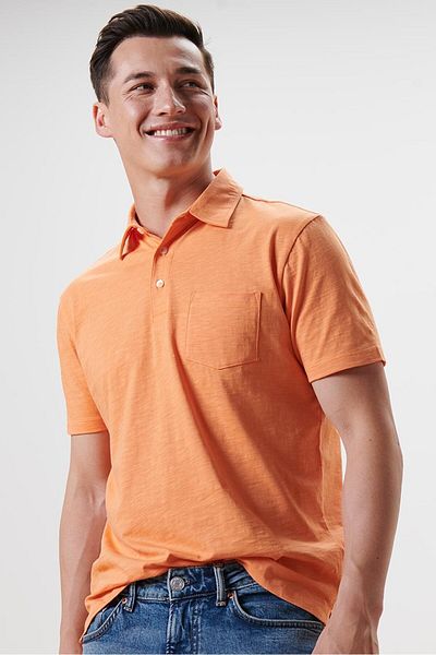 Tchibo Men Regular Fit Plain Short Sleeves Polo, Orange