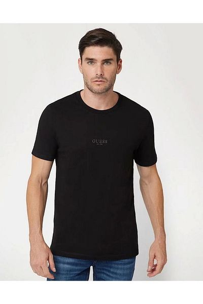 Guess Ανδρικό μαύρο μπλουζάκι Ss Emb Pıma Crew M4gp39k7hd0-jblk