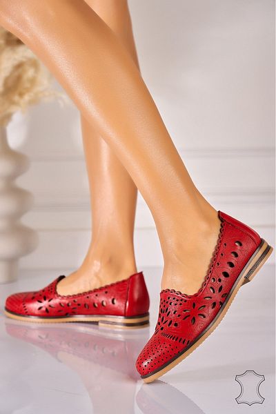 Joana Women's Ballerinas Natural Leather Red Giulia