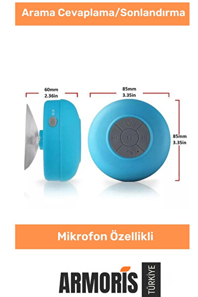 Armoris Yeni Nesil Vantuzlu Su Geçirmez Şarjlı Mini Bluetooth Özellikli Beyaz Duş Kamp Sahil Hoparlörü