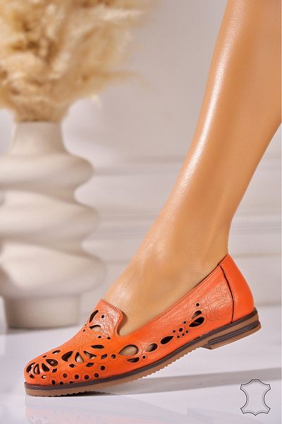 Joana Women's Natural Leather Ballerinas Orange Nathaly