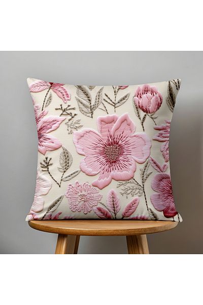 Filamente Double Sided Digital Printing Throw Pillow Cover Embroidery Look Floral Pattern