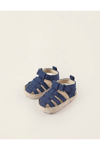 Ziddy Fabric Sandals with Jute for Newborn Boys, Dark Blue