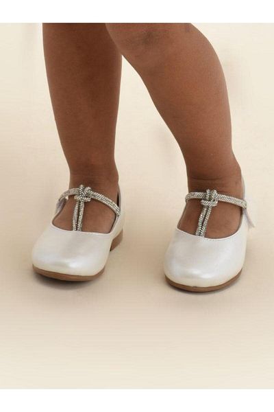 Zekids Girl's Stone Detailed Orthopedic Sole Velcro Ballerinas