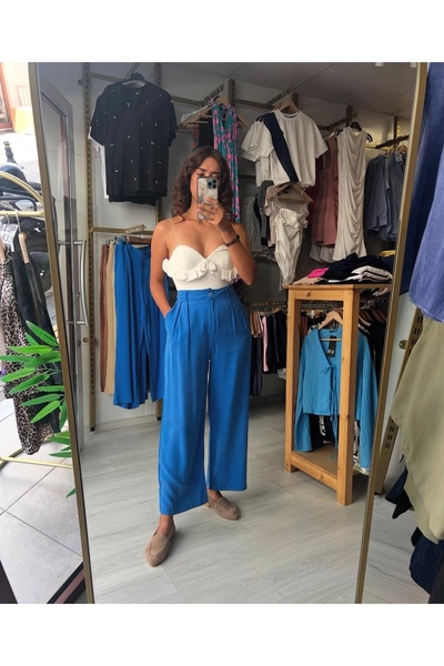 Butik Dökümlü kumaş bilekte kumaş pantolon