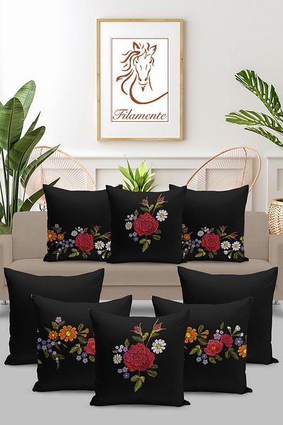 Filamente 8 Pack Double Sided Digital Printing Throw Pillow Cover Embroidery Floral Pattern