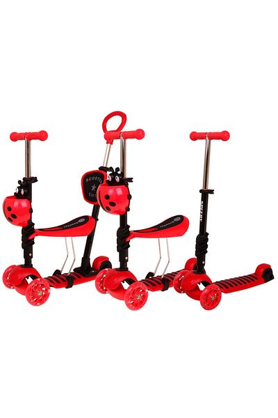 KBT Trotineta pentru copii 5 in 1 cu scaun, cu maner parental, rosu