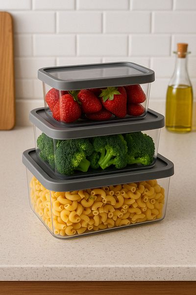 welcomein Set of 3 Clear Food Storage Containers with Lids, Practical and Healthy Storage Solution