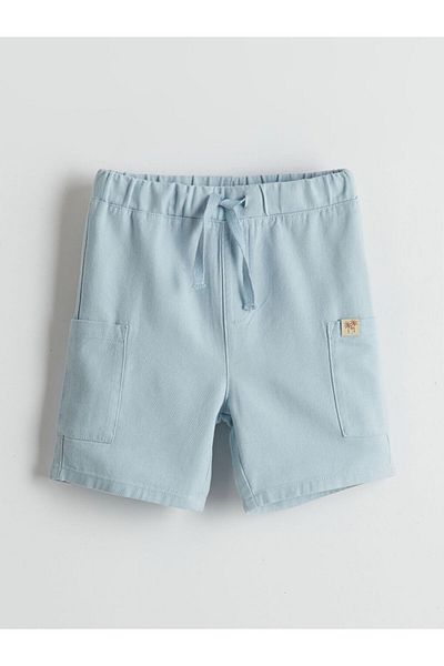 LC Waikiki LCW Kids Blue Elastic în talie Pantaloni scurți de in pentru băiat cu buzunare