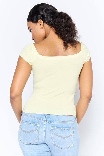 DeFacto Women Off Shoulder Ribbed Top, Yellow