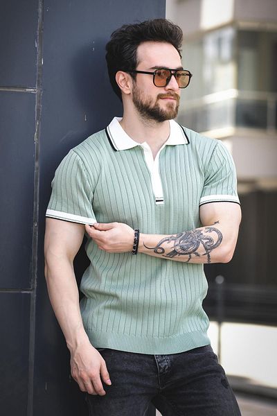 Oksit Ανδρικό πλεκτό μπλουζάκι Ferruc Slim Fit Πολύχρωμο γιακά Polo