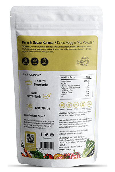 Kuru Yeşil Kurutulmuş Sebze Karışımı - Dried Vegetables - Mix- Granül Karışık Sebze - 100 gr