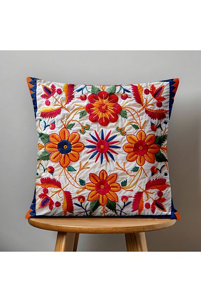 Filamente Double Sided Digital Printing Throw Pillow Cover Knitted Embroidery Look Floral Pattern