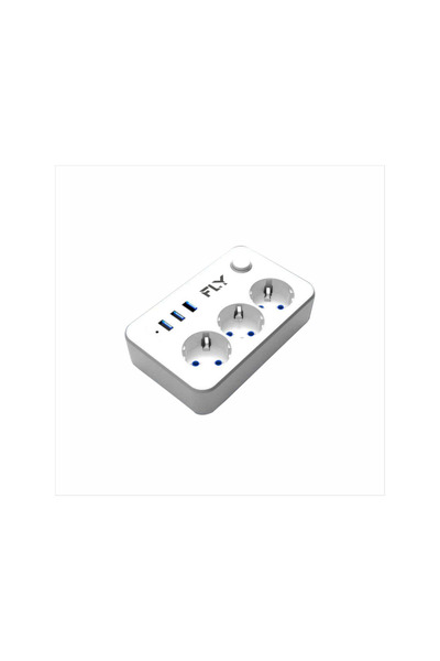 Fly 3406-01, 3 Sockets, 3 Usb, Surge Protected Socket, 2.1A, with Switch, 2Mt Cable, (White)