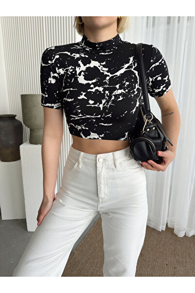 peralist Γυναικεία μπλούζα με μοτίβο ψηλός λαιμός με μακριά μανίκια