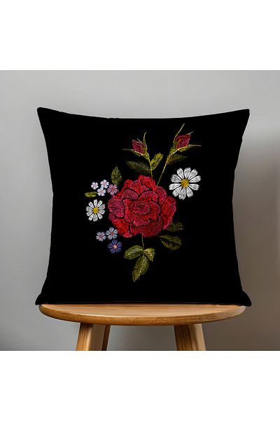 Filamente Double Sided Digital Printing Throw Pillow Cover Embroidery Look Floral Pattern
