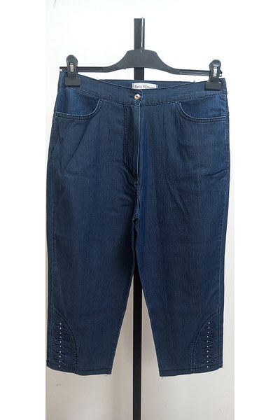 AKŞEN GİYİM LARGE SIZE THIN DENIM FABRIC HIGH WAIST BOL LYCRAL TROPHY STONE AND SEWING DETAIL JEAN CAPRY PANT