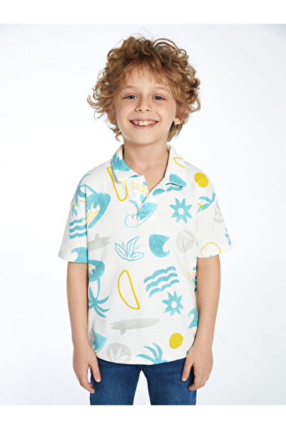 LC Waikiki تي شيرت LCW Kids Ecru Resort بياقة مطبوعة للأولاد