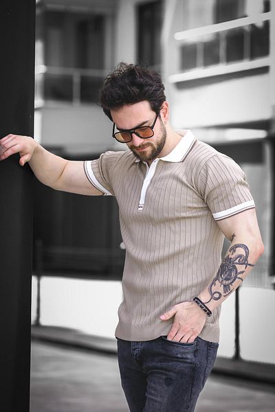 Oksit Ανδρικό πλεκτό μπλουζάκι Ferruc Slim Fit Πολύχρωμο γιακά Polo