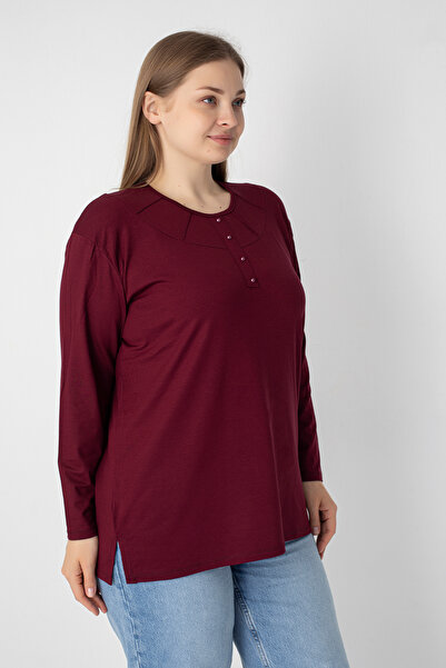 Orly More Μίνι σκίσιμο από ύφασμα βισκόζης Μακρυμάνικη μπλούζα με χτενισμένη βαμβακερή μητέρα με λεπτομέρεια σε μακρυμάνικο πέτο και κουμπιά