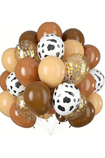 Çemrek Süs Parti İnek Desenli Balon Bej Sütlü Kahve Balon Demeti 25 li